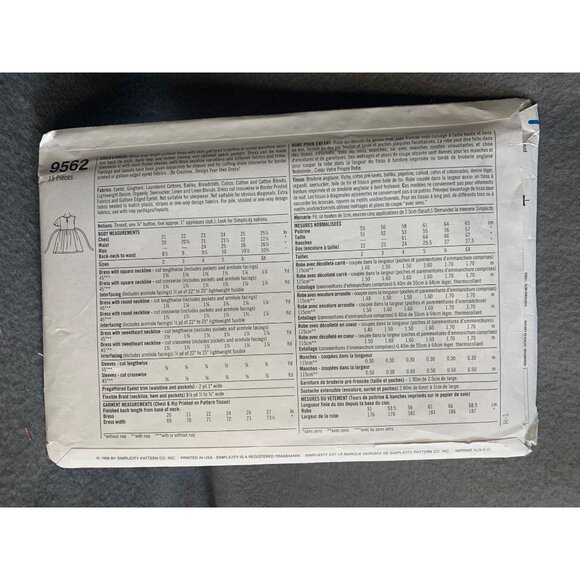 Simplicity Girl's Dress Sewing Pattern Sz 5-6X 9562 - Uncut - Picture 3 of 4